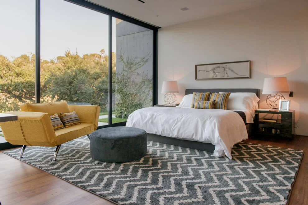 Grey Bedroom With Yellow Accents