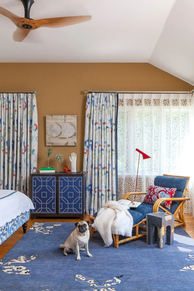 Blue Accents In Brown Bedroom
