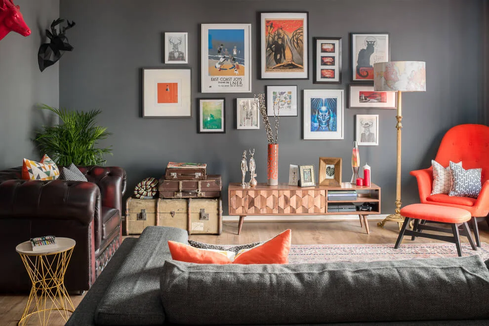 Funky Eclectic Dark Living Room Design