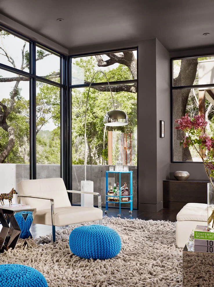 Open Concept Dark Living Room
