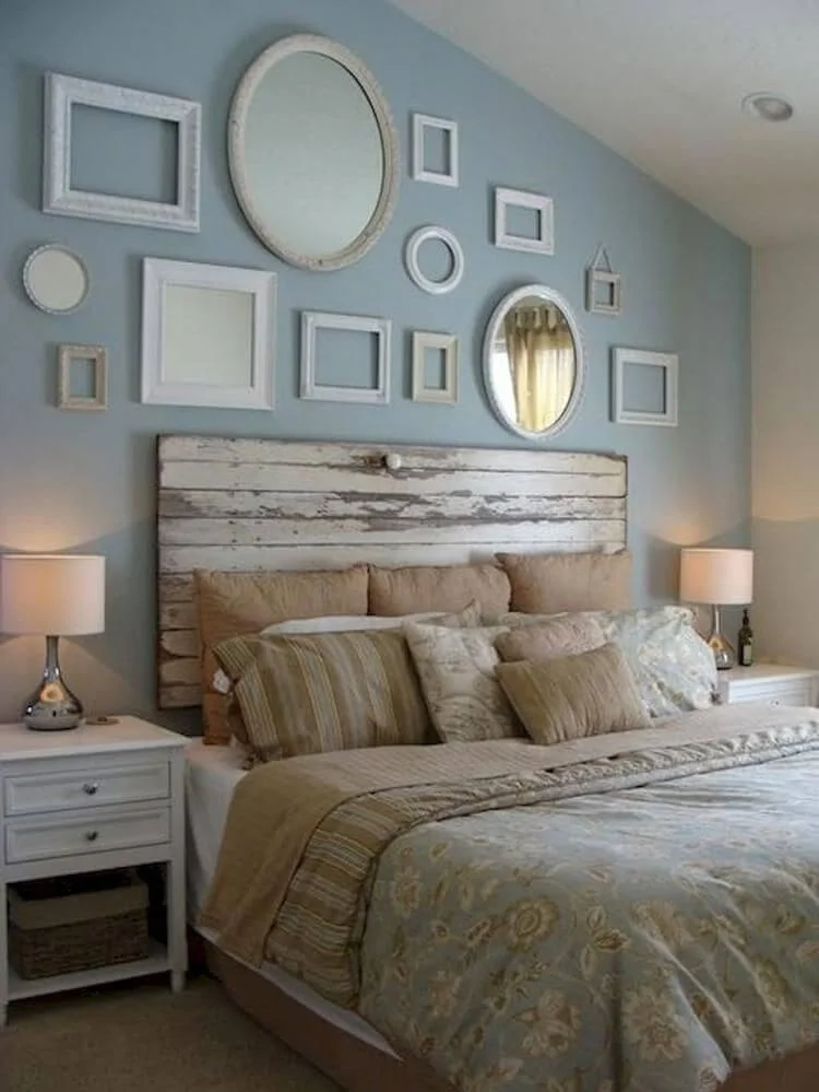 Wooden Pallet Headboard In Bedroom