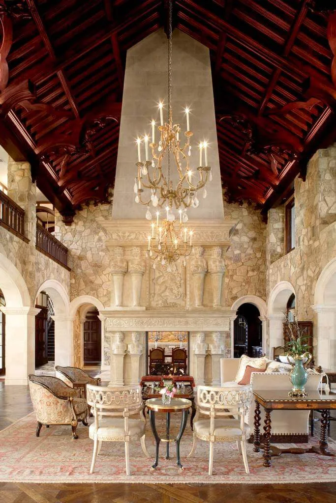 Stone Wall Fireplace In Living Room