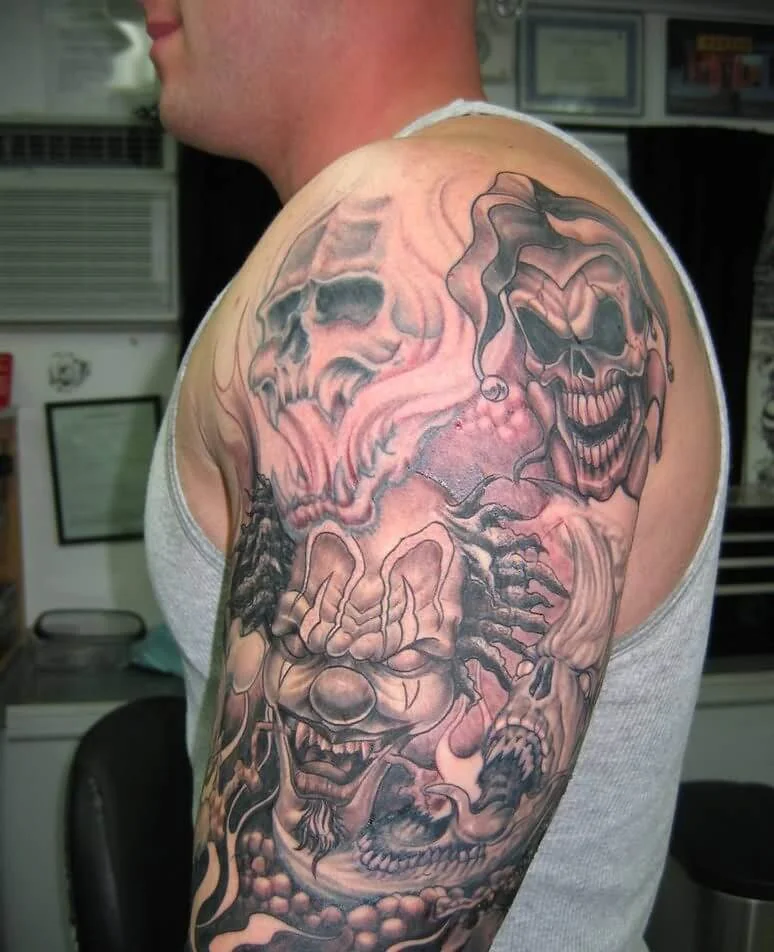 Evil Clown Skull Arm Ink