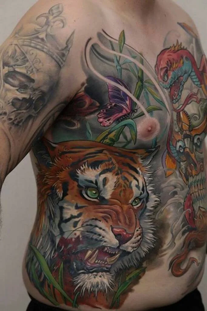 Natural Looking Colorful Side Tattoo