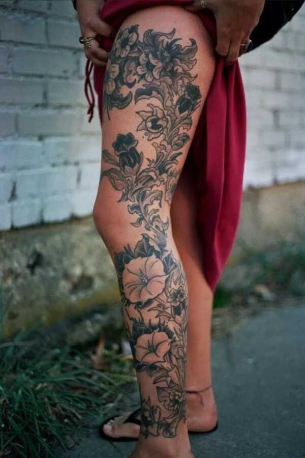 Pretty Full Leg Sleeve Tattoo