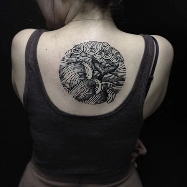 Waves And Mermaid Back Ink
