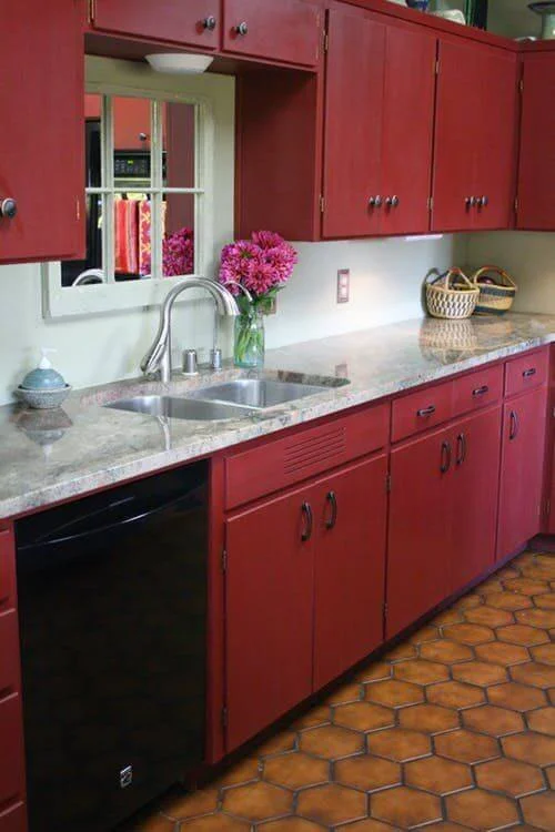 Beautiful Red Chalk Paint Cabinets