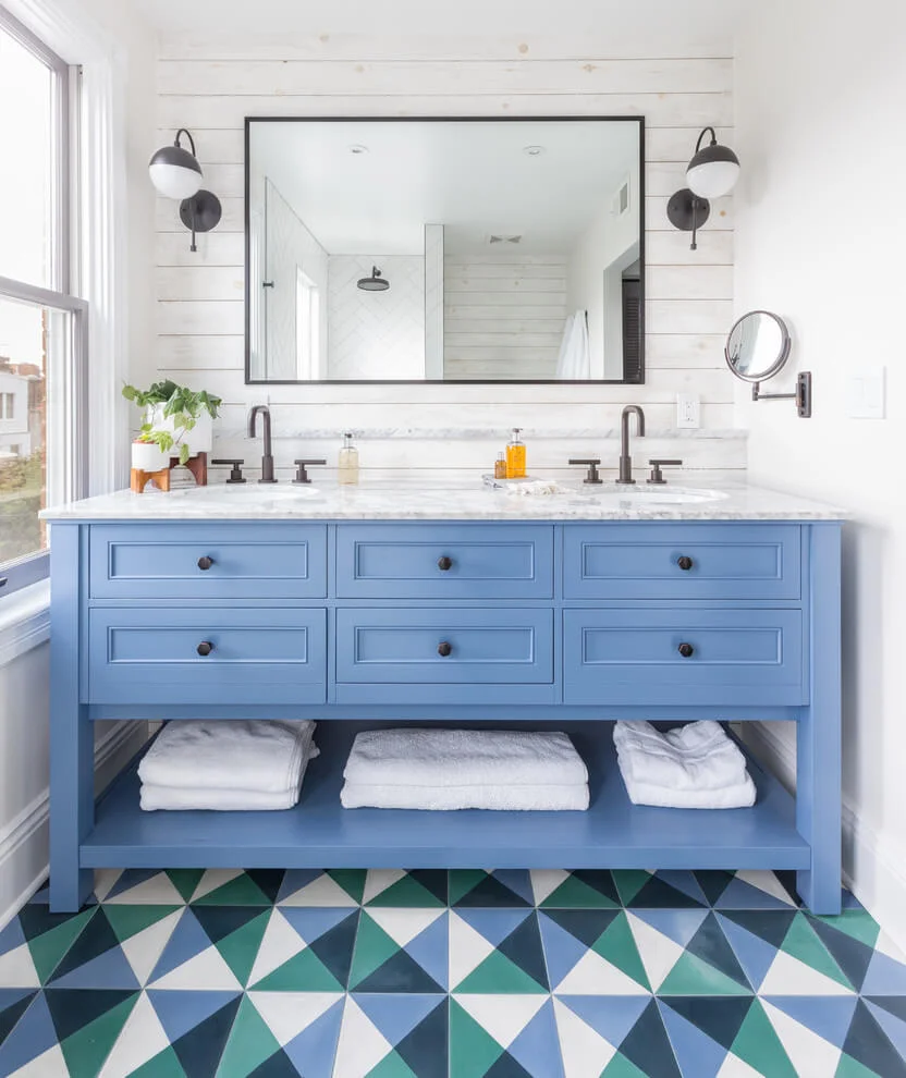 Colorful Patterned Floors In Bathroom
