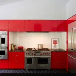 Galley Kitchen In Red and White