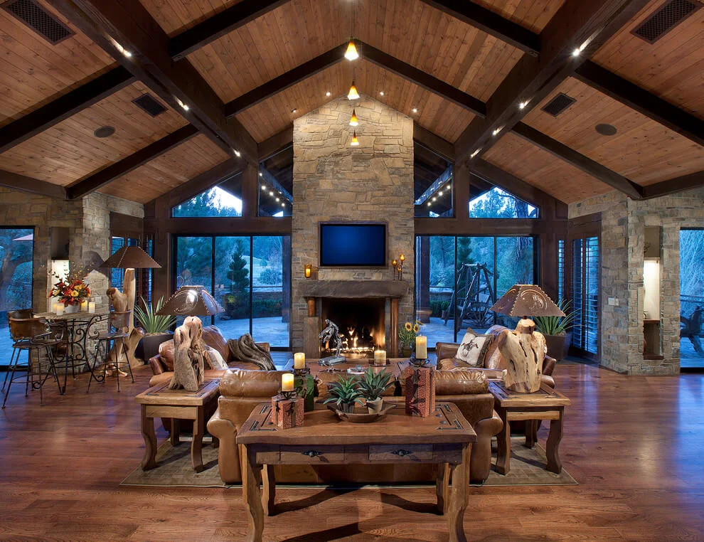 Rustic Charm In Brown Living Room