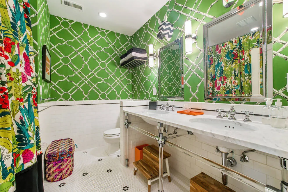 Vibrant Bathroom In Eclectic Decor