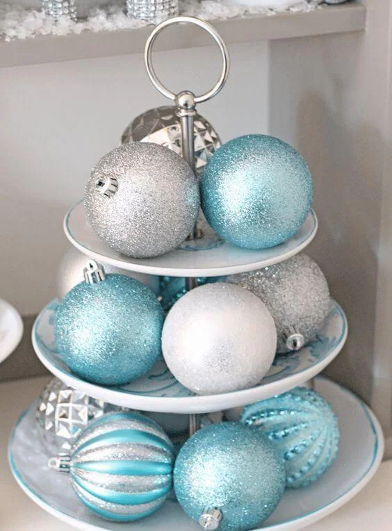 Blue Silver Ornaments Centerpiece