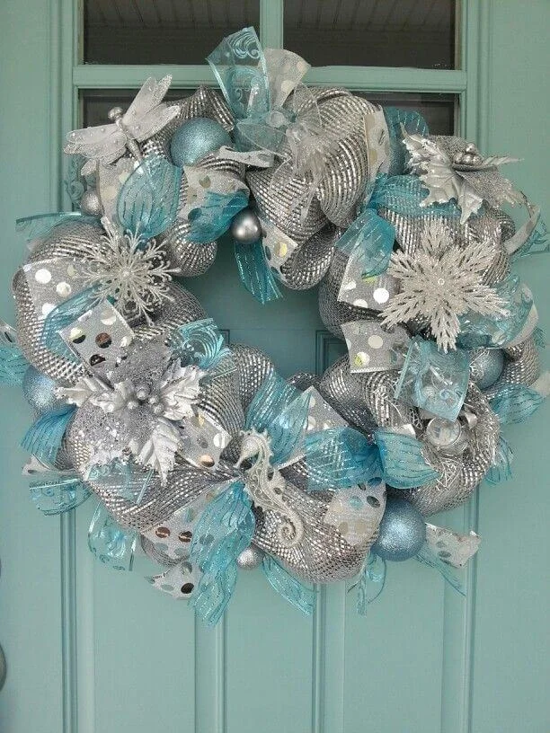 Silver Blue Christmas Wreath